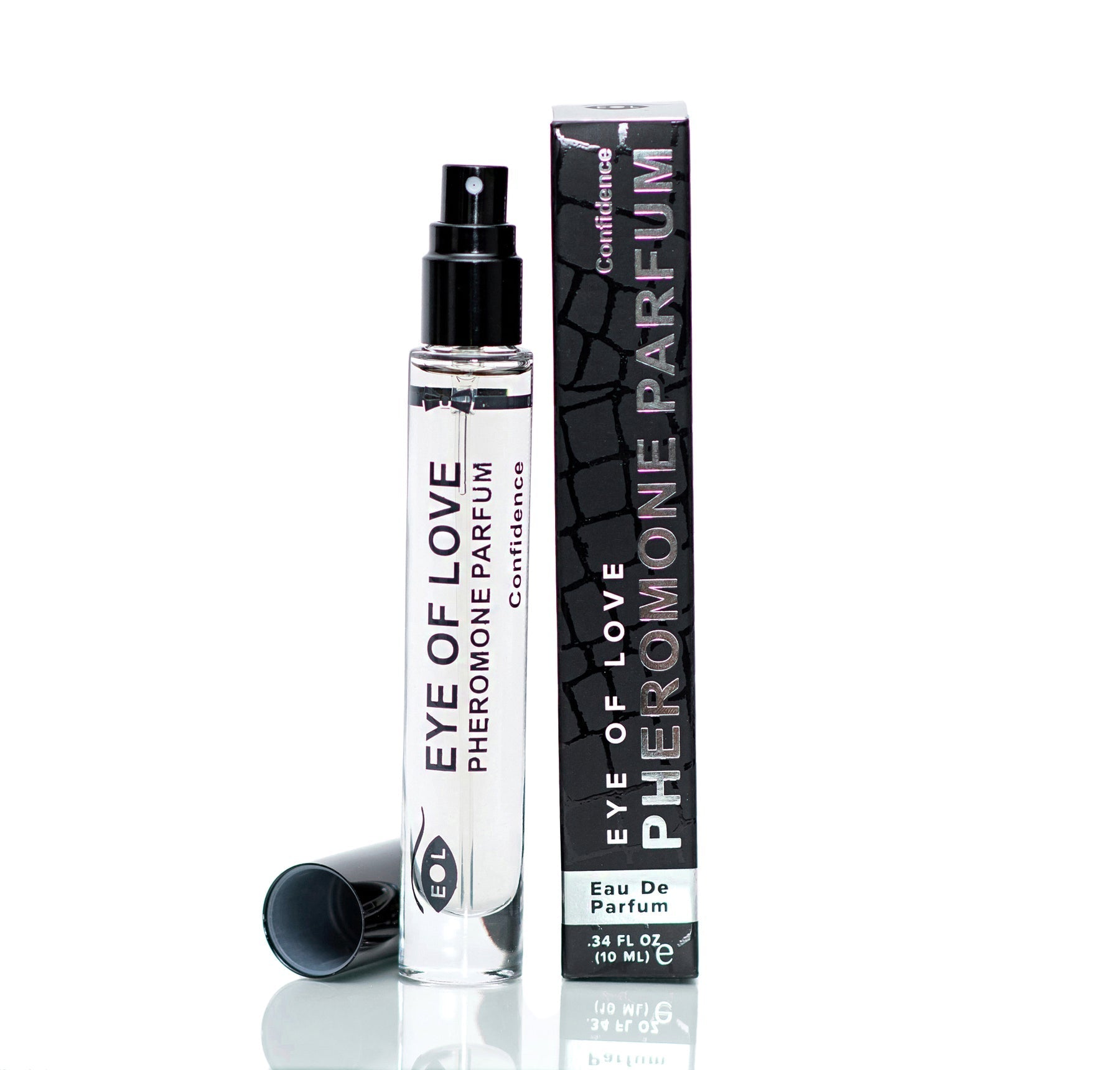 Eye of Love Confidence Pheromone Parfum spray with its box.