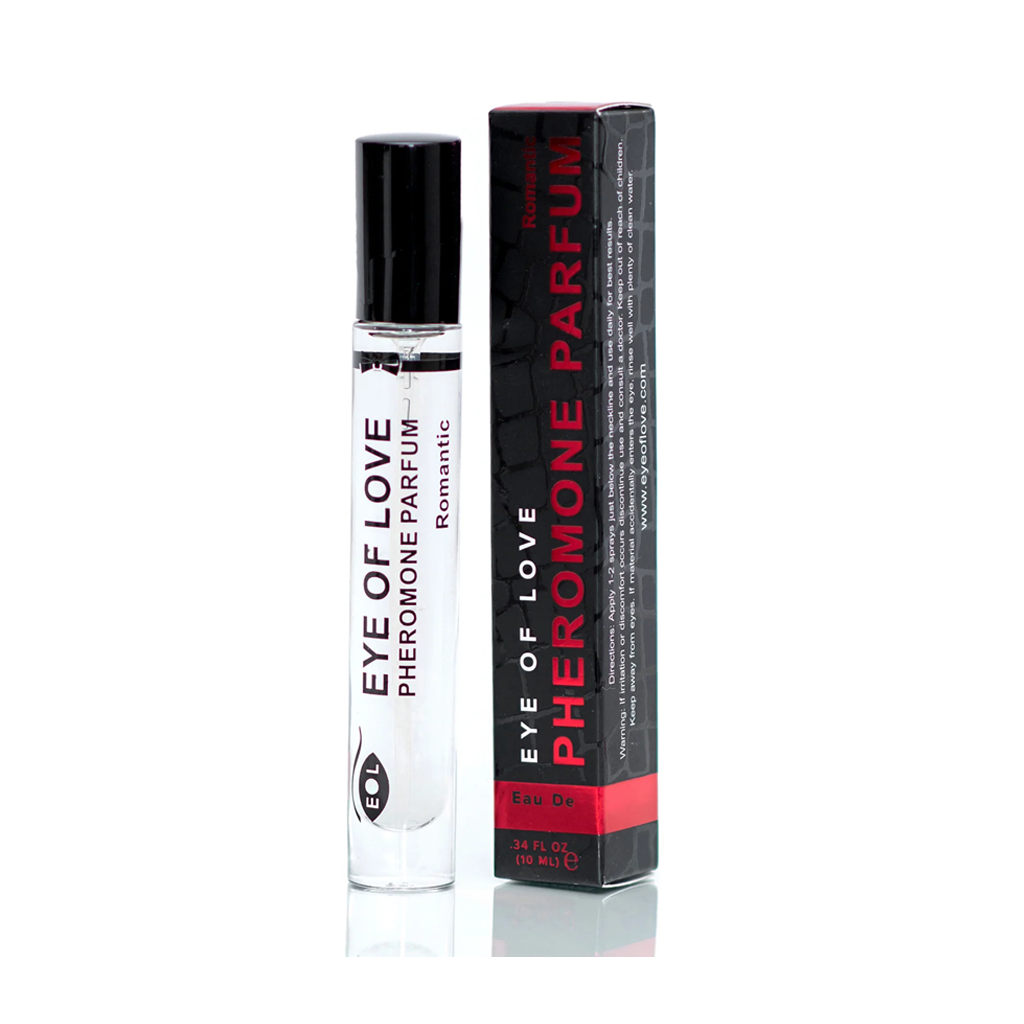 Eye of Love Romantic Pheromone Parfum roll-on bottle and box.
