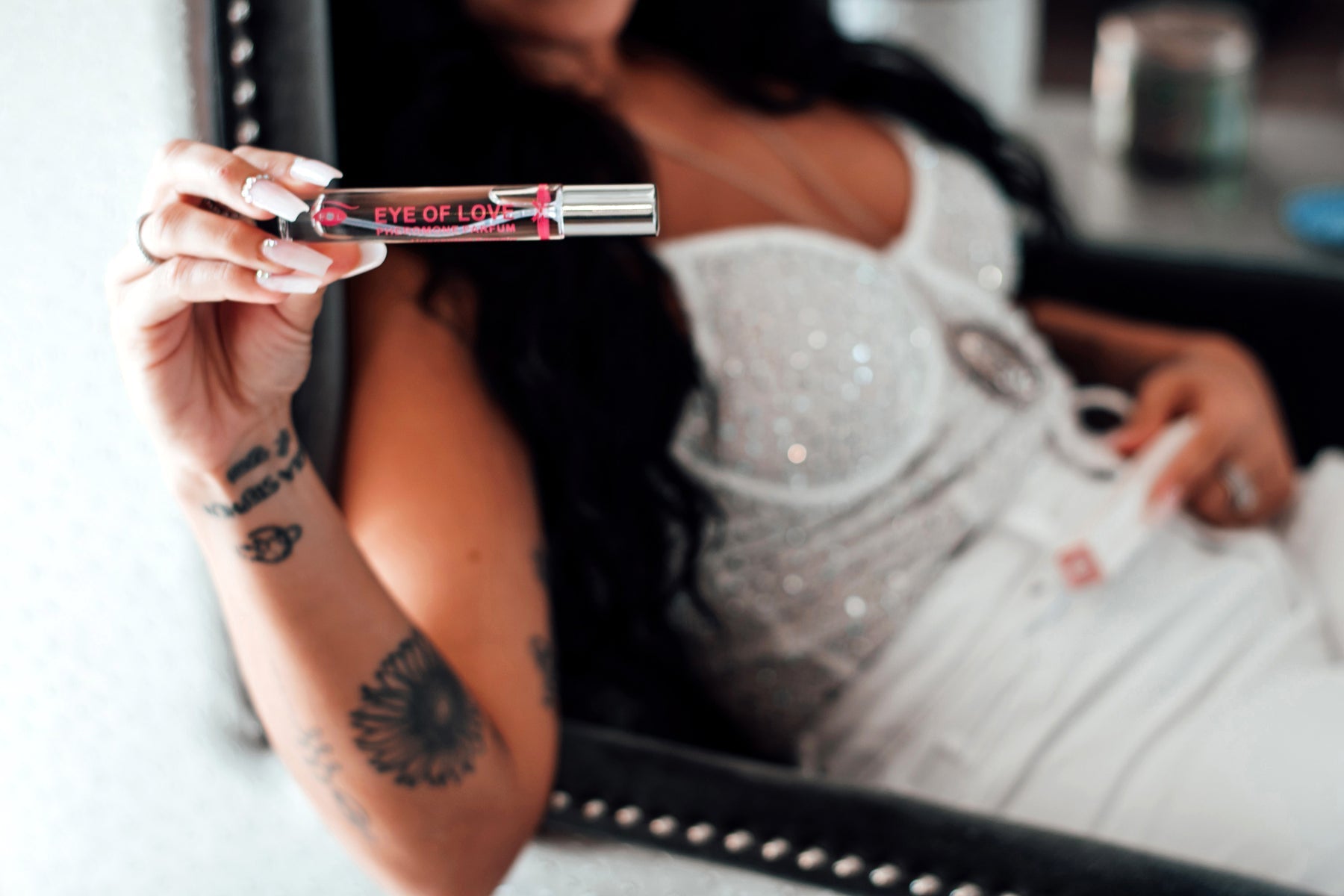 Eye of Love One Love Pheromone Perfume rollerball with sweet floral fragrance.