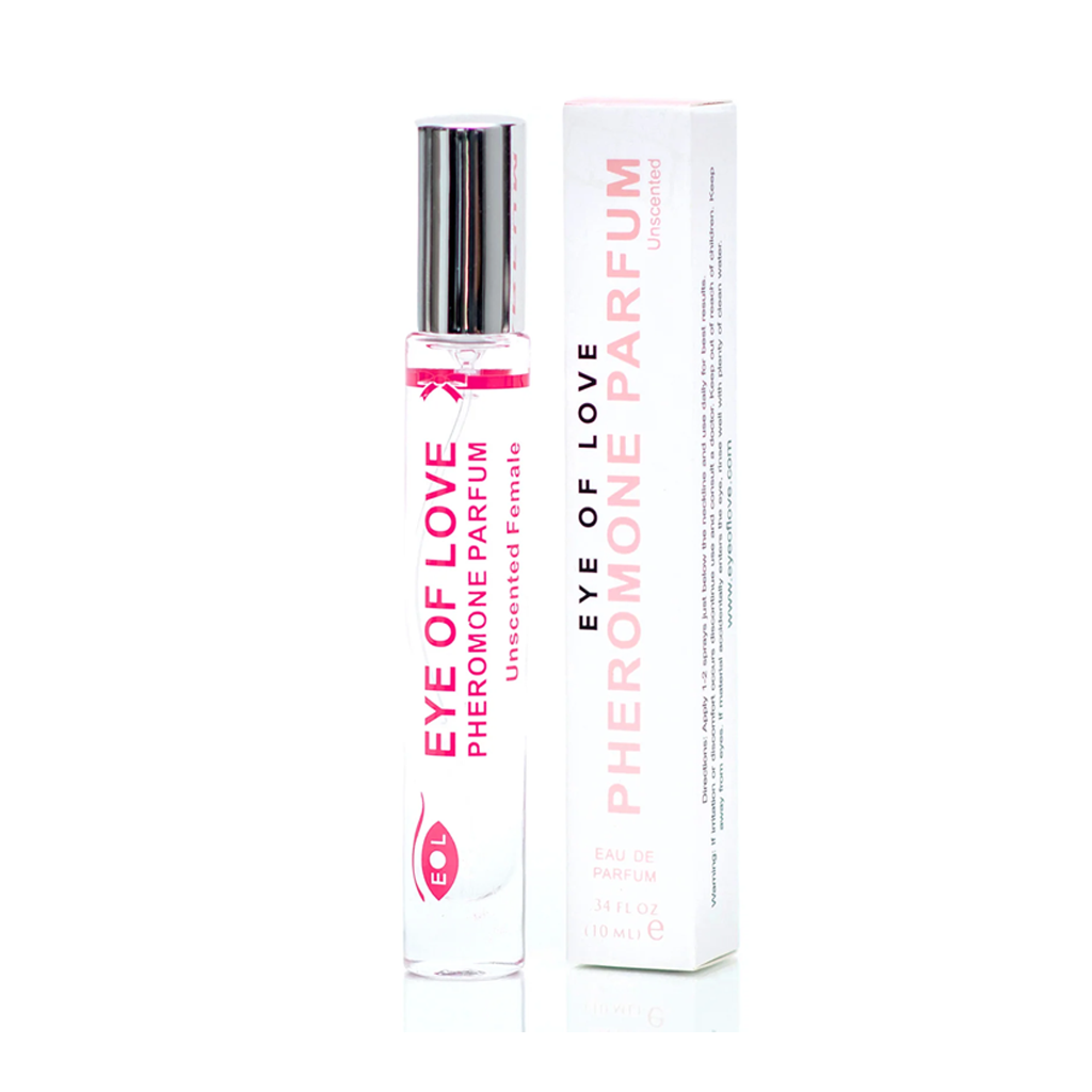 Eye of Love unscented pheromone parfum for women in a 10ml spray bottle.