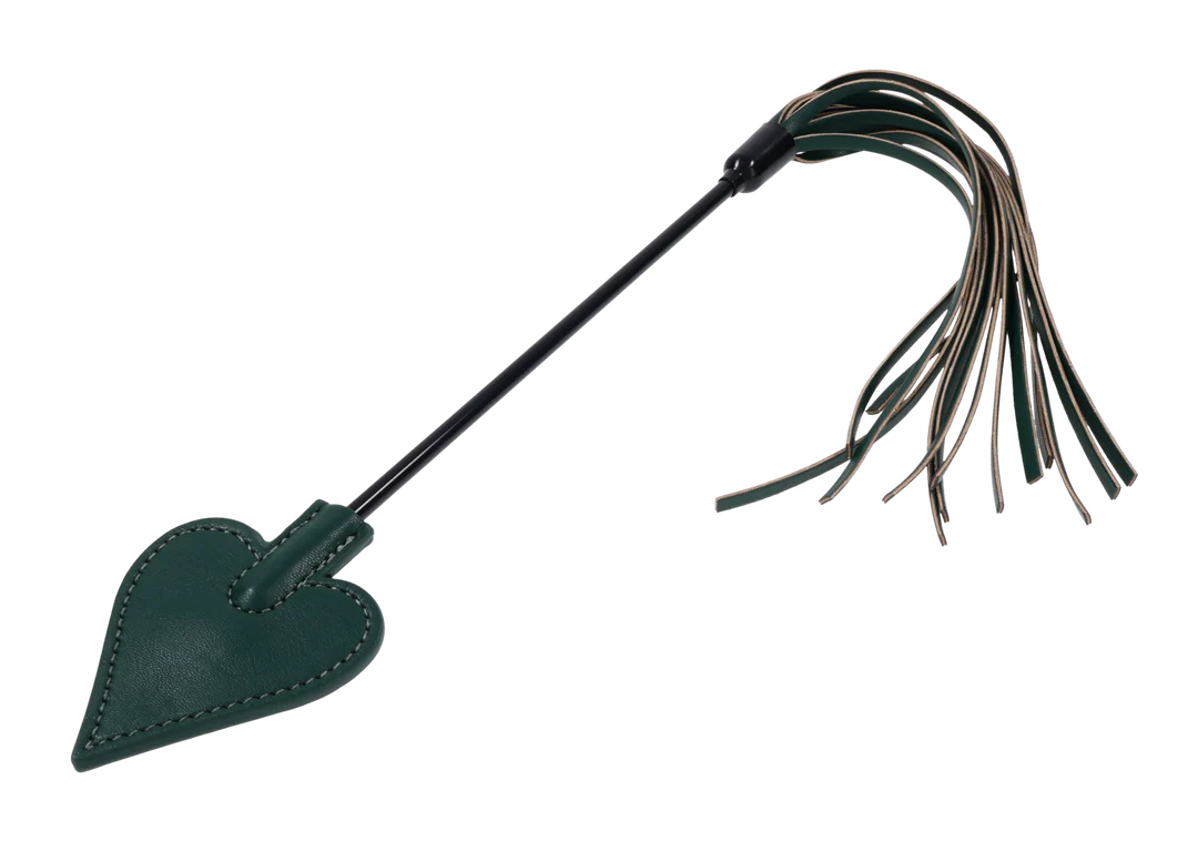 Emerald green crop with a heart-shaped spade and faux leather falls.