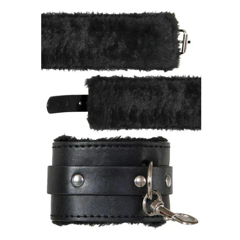 Vegan leather hog tie kit with faux fur cuffs.