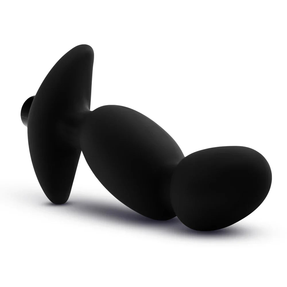 Black silicone prostate massager with a curved design.