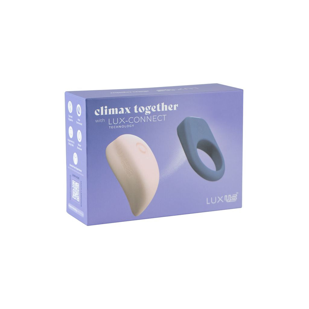A purple box displays a clitoral vibrator and a magnetic ring, both by LUXUS.