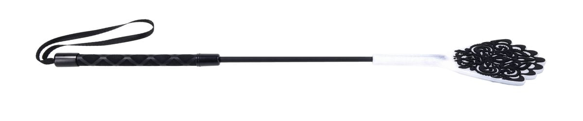 Black 19-inch impact whip with a silicone tip featuring a lace pattern.