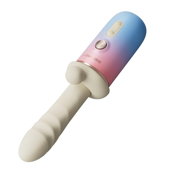 App-controlled vibrator with a pink and blue gradient and a textured shaft.