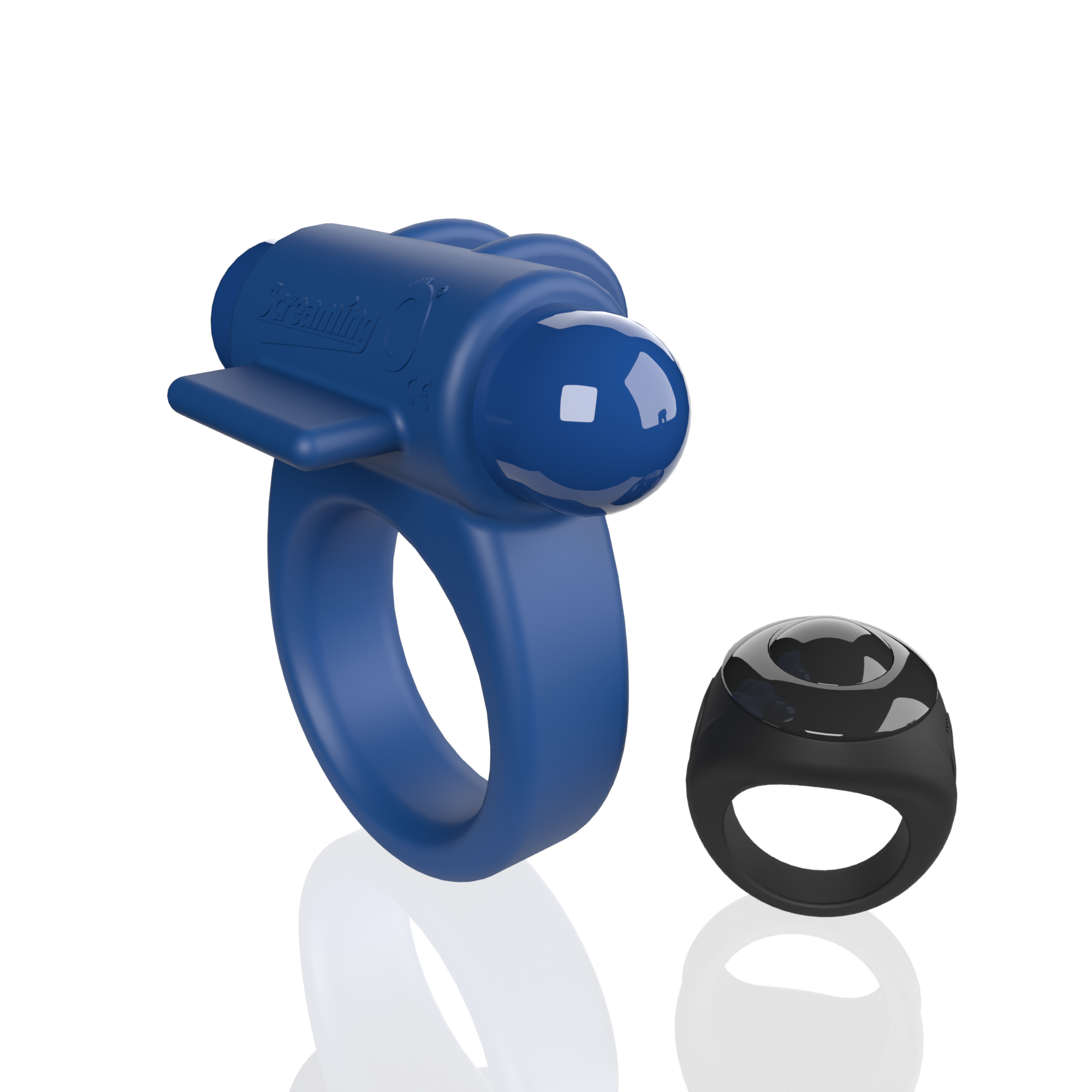 Blue and black vibrating cock rings with remote control.