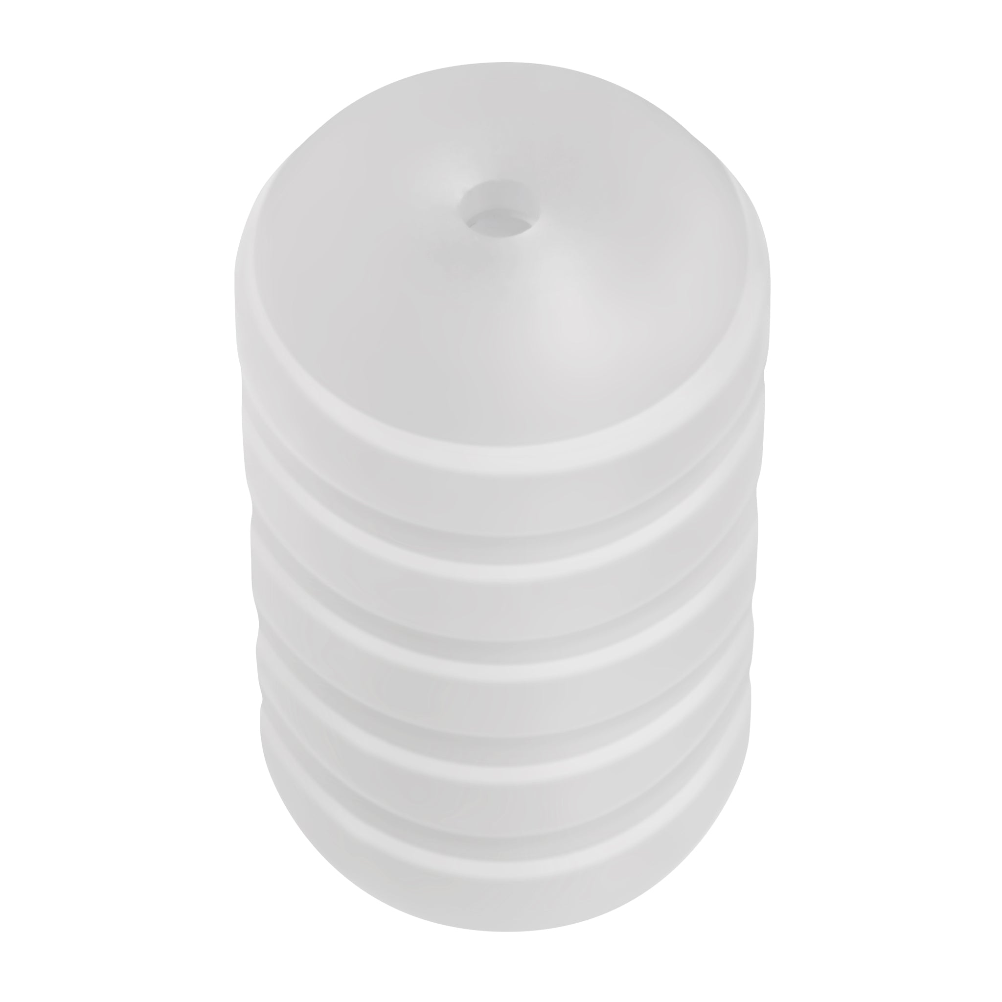 White ribbed TPE stroker with a vibrating C-ring.