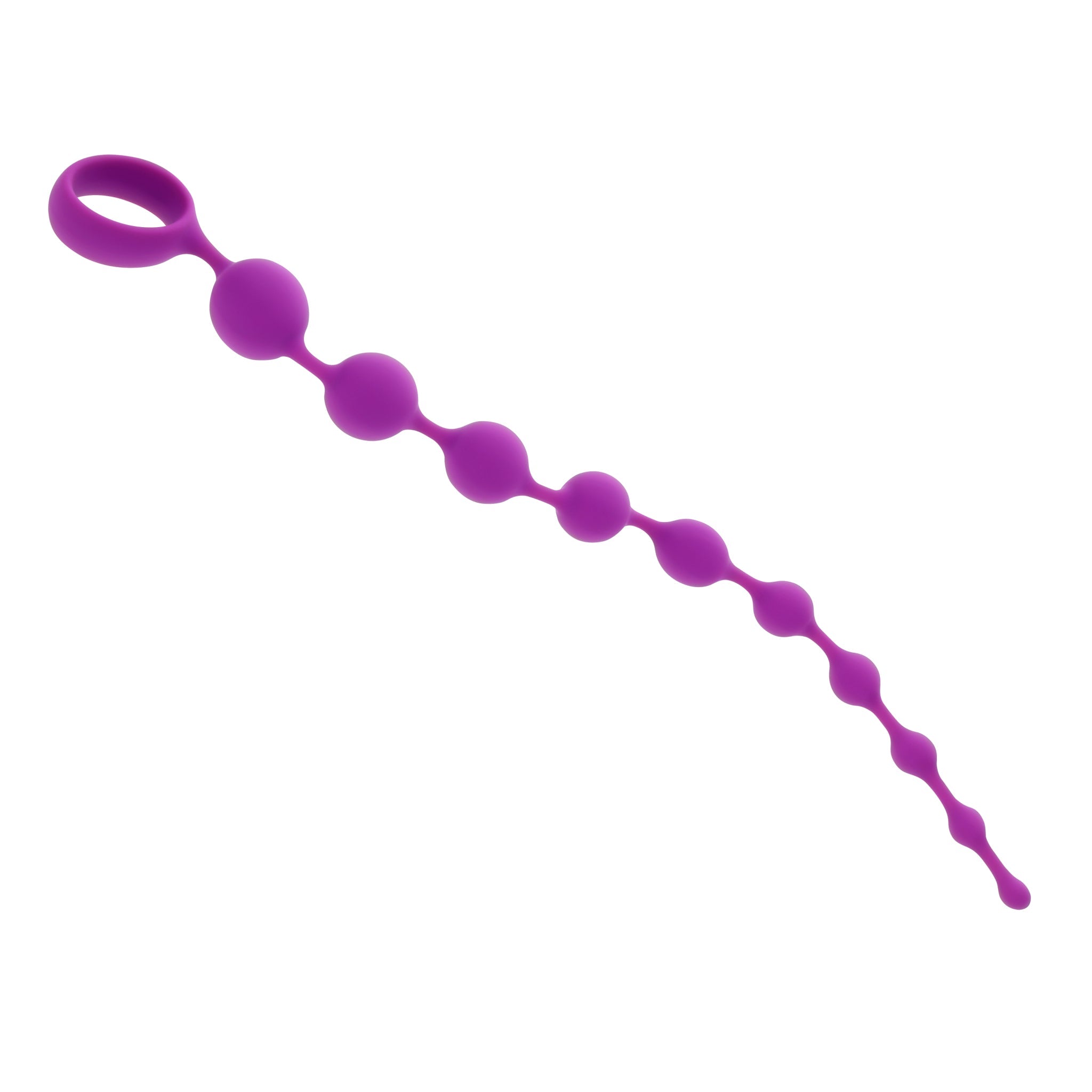 Purple beaded silicone anal string with a retrieval ring.