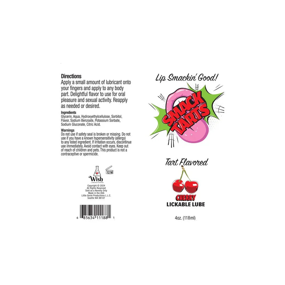 Sour Cherry Lickable Lube with cherries and "Smack Tarts" branding.