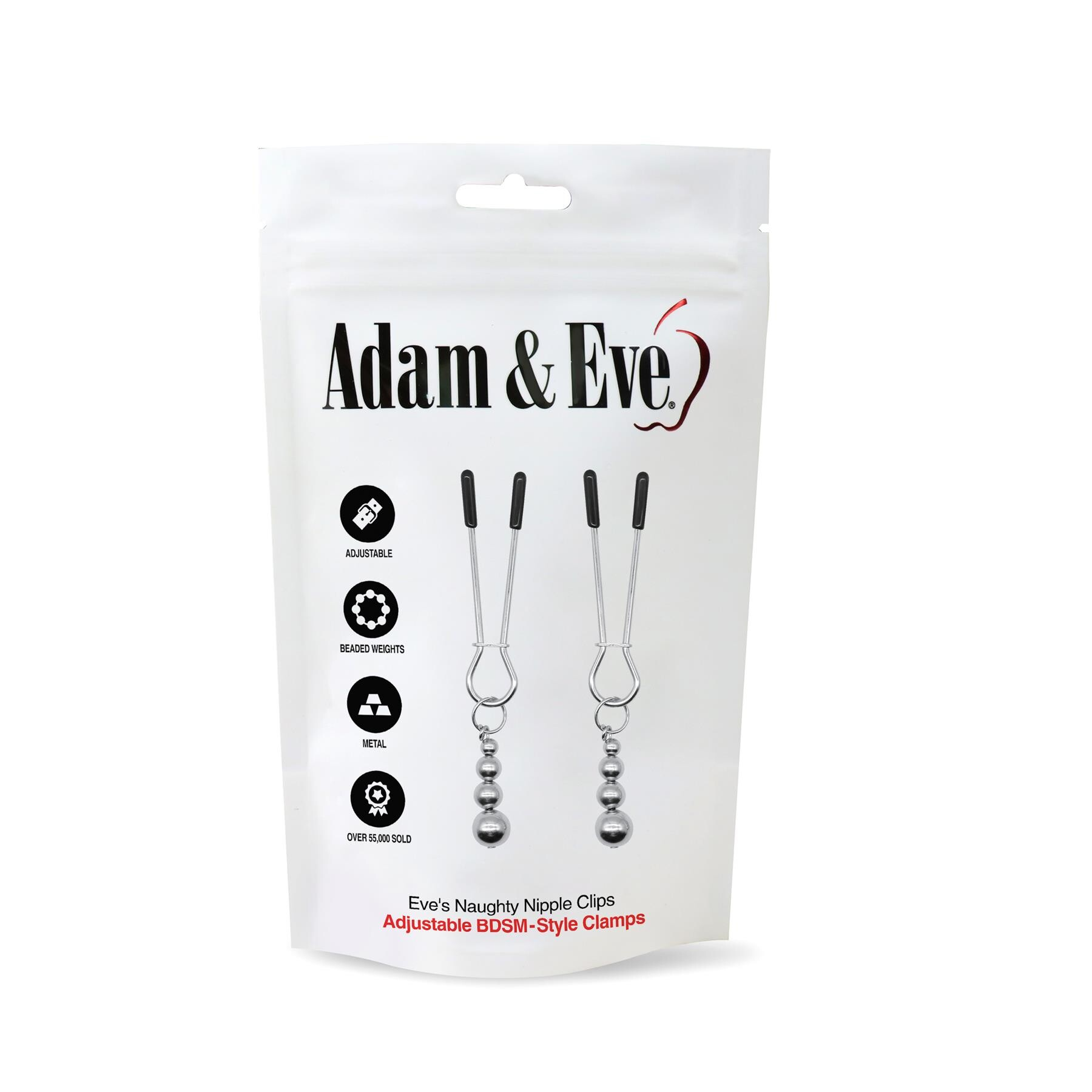 Adjustable weighted nipple clamps with rubber tips from Adam & Eve.
