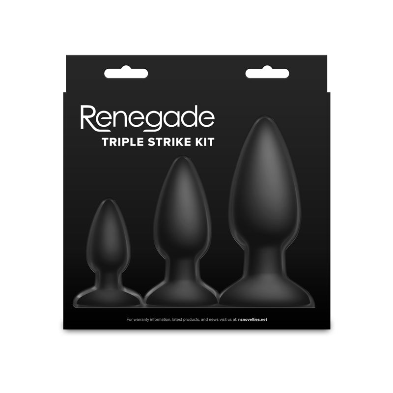 Renegade Triple Strike kit with three black silicone anal plugs.