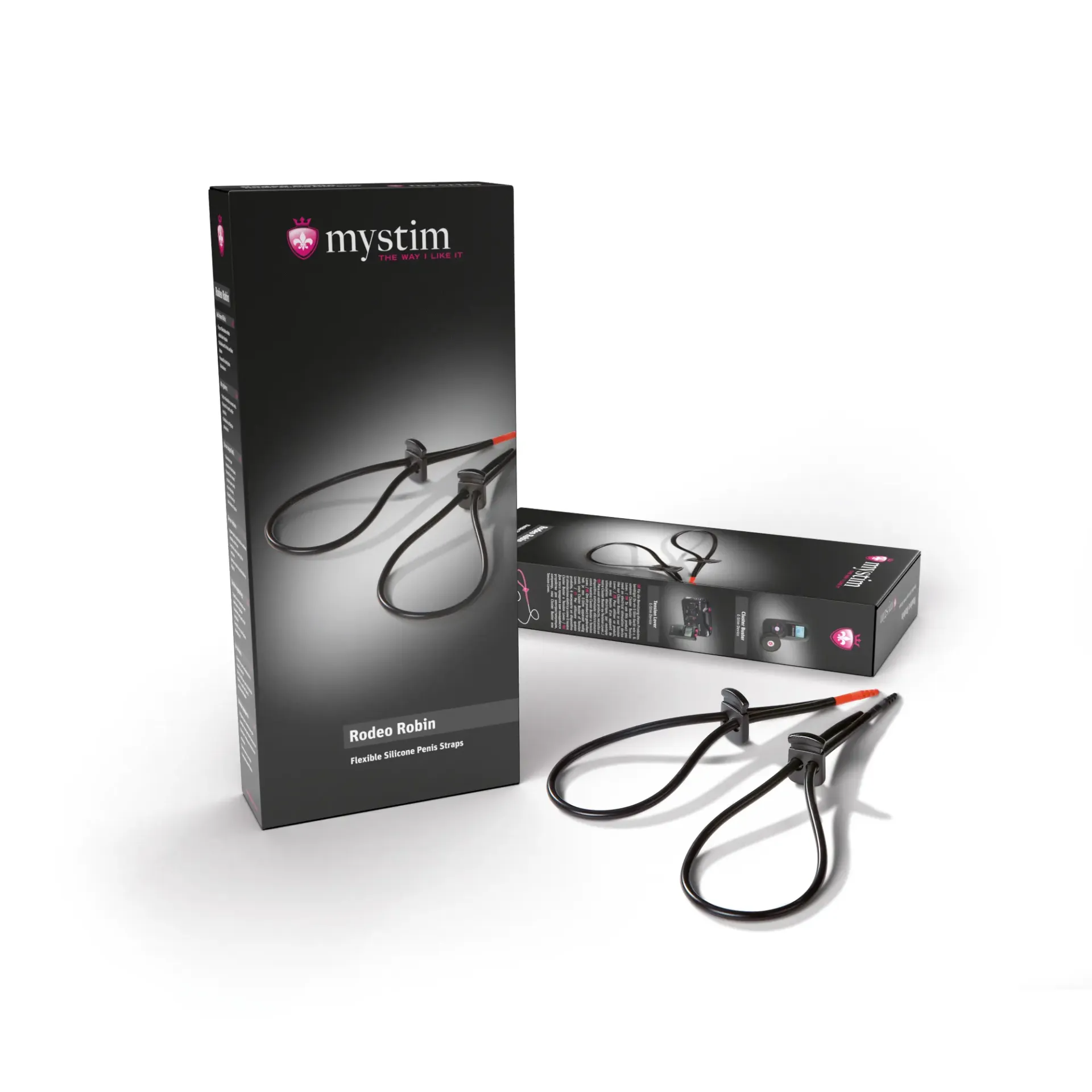 Mystim E-Stim Penis en Scrotum Strap Set made of black medical silicone.