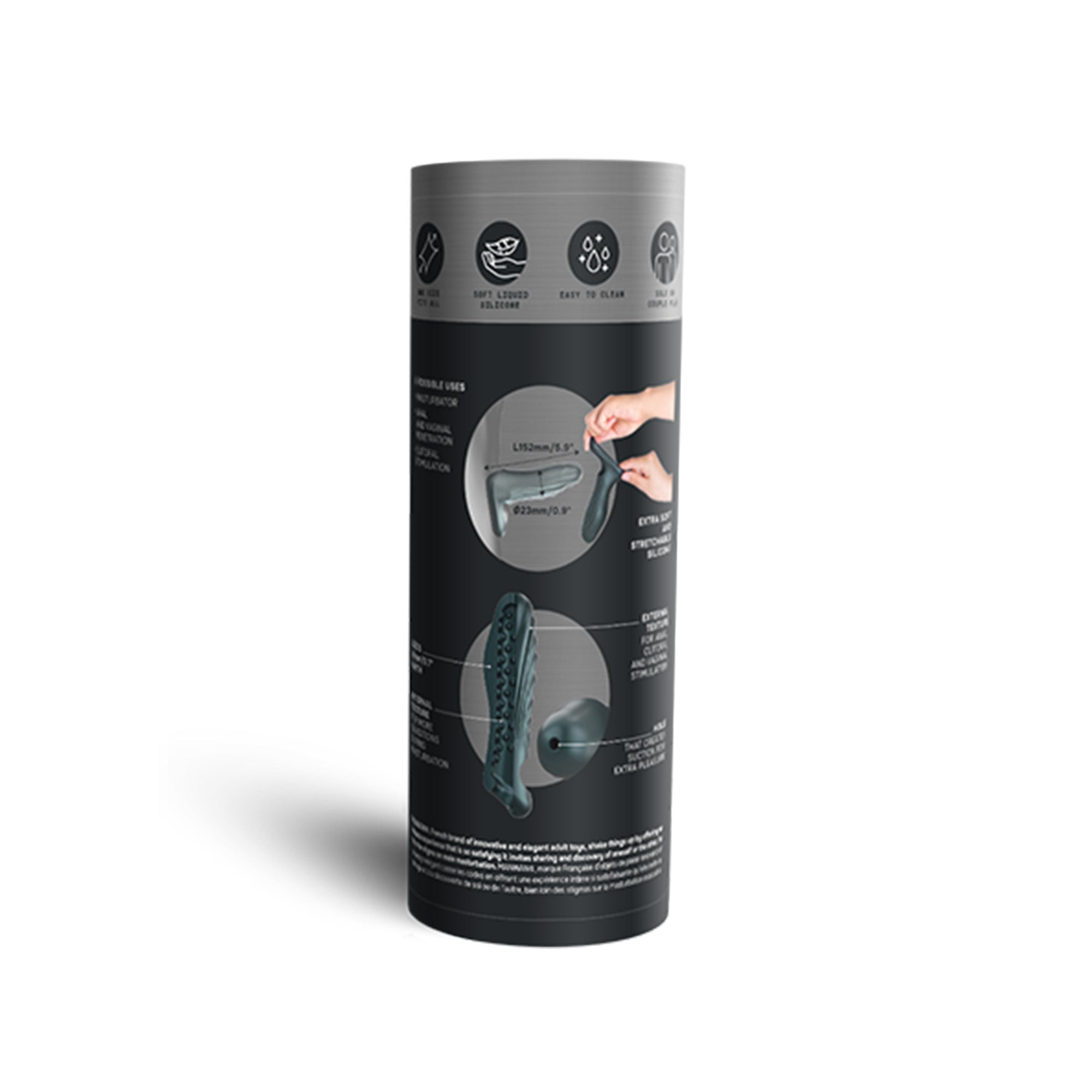 Ryzer silicone textured penis sleeve and masturbator with detailed texture.