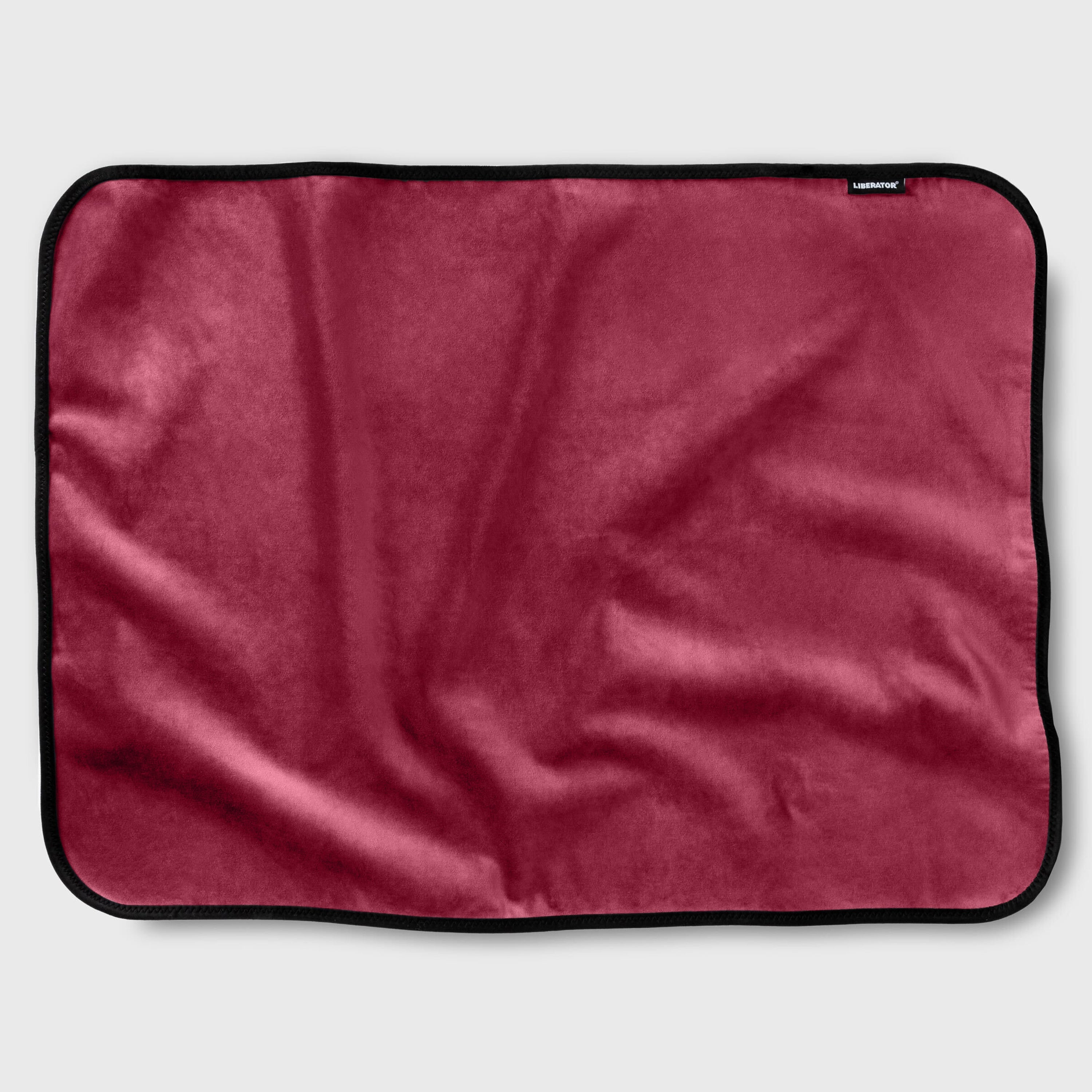 A mini merlot waterproof microvelvet sex throw with a black border.