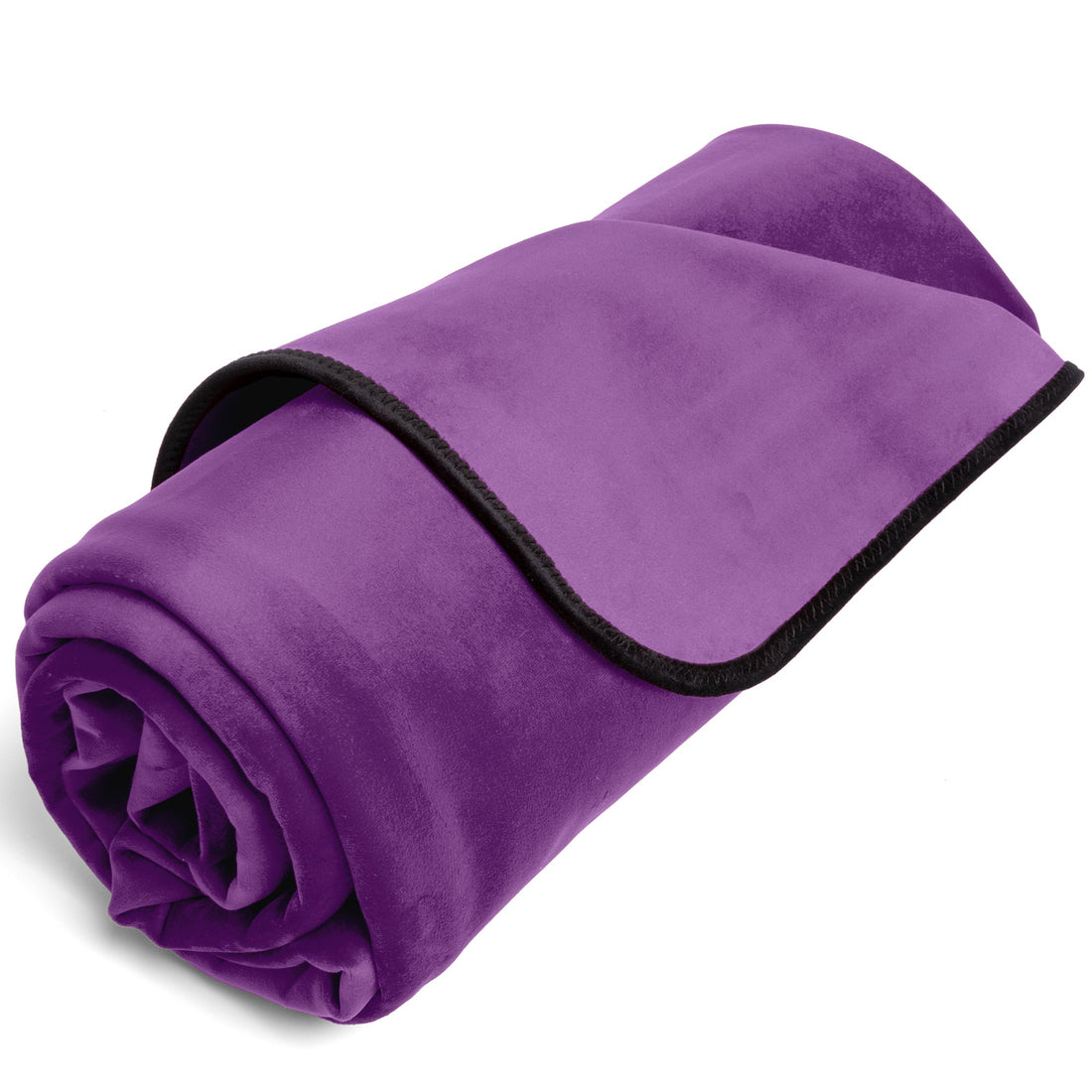 Aubergine microvelvet waterproof throw with black trim.