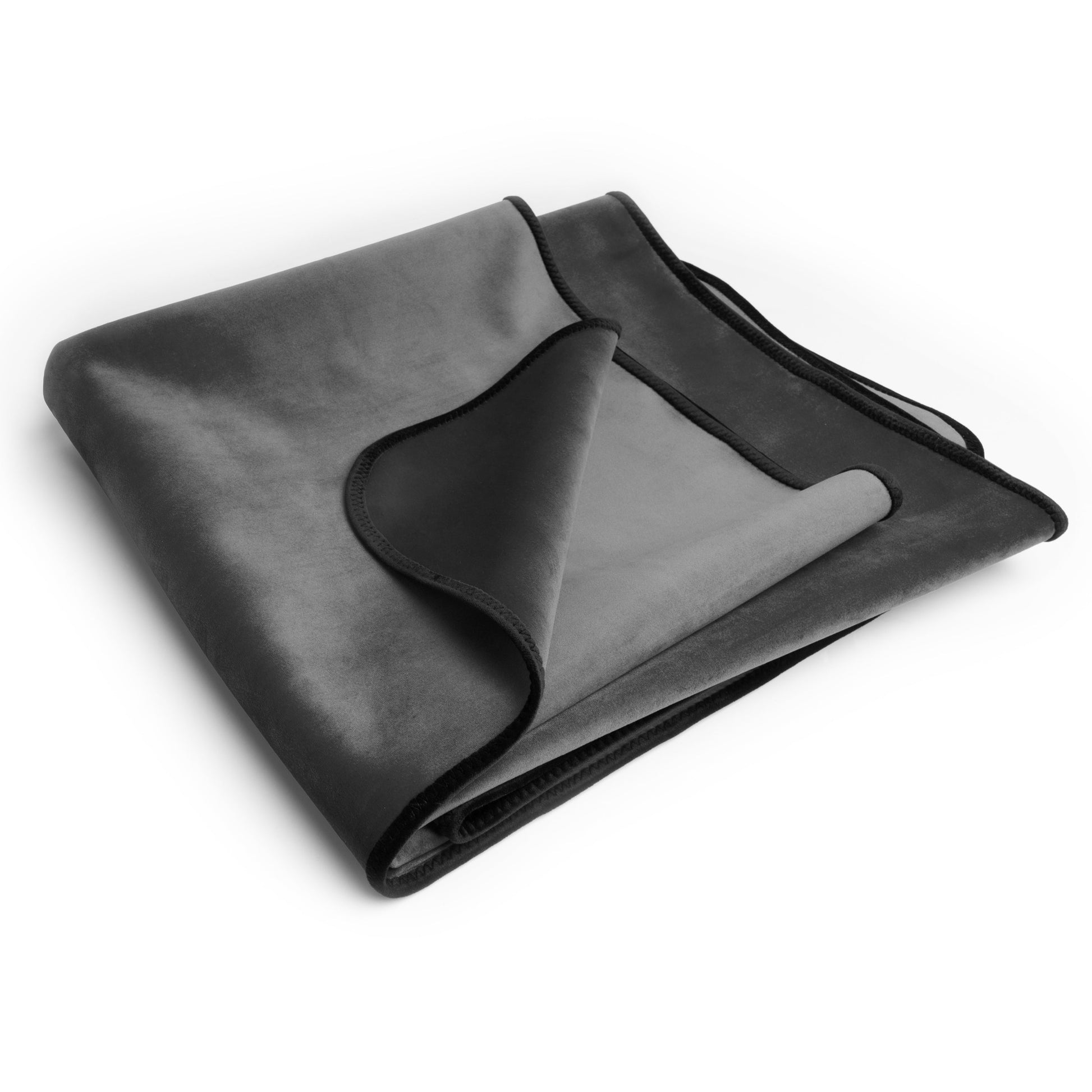 Grey waterproof microvelvet sex throw folded on a white background.