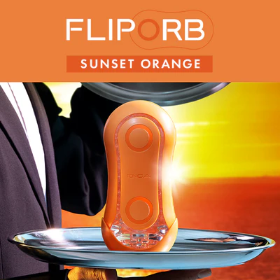Tenga Flip Orb Sunset Orange reusable male stroker with textured interior.