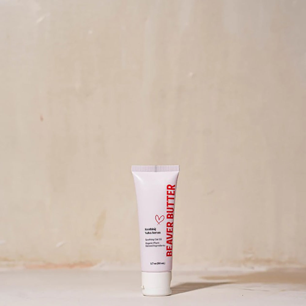 A tube of Beaver Butter Soothing Vulva Serum with a heart icon.