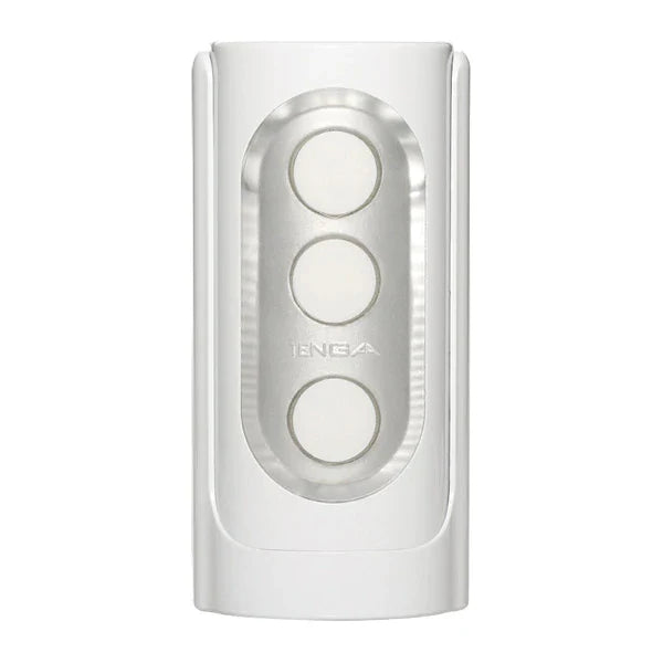 White Tenga Flip Hole reusable male masturbator with three circular buttons.