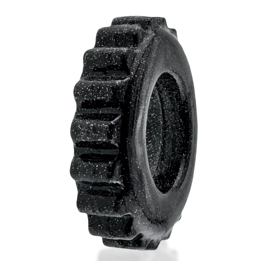 Black TPR cock ring with a textured, ribbed outer edge.