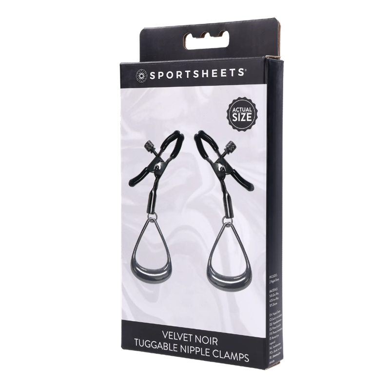 Sportsheets hematite loop nipple clamps with adjustable pinch.
