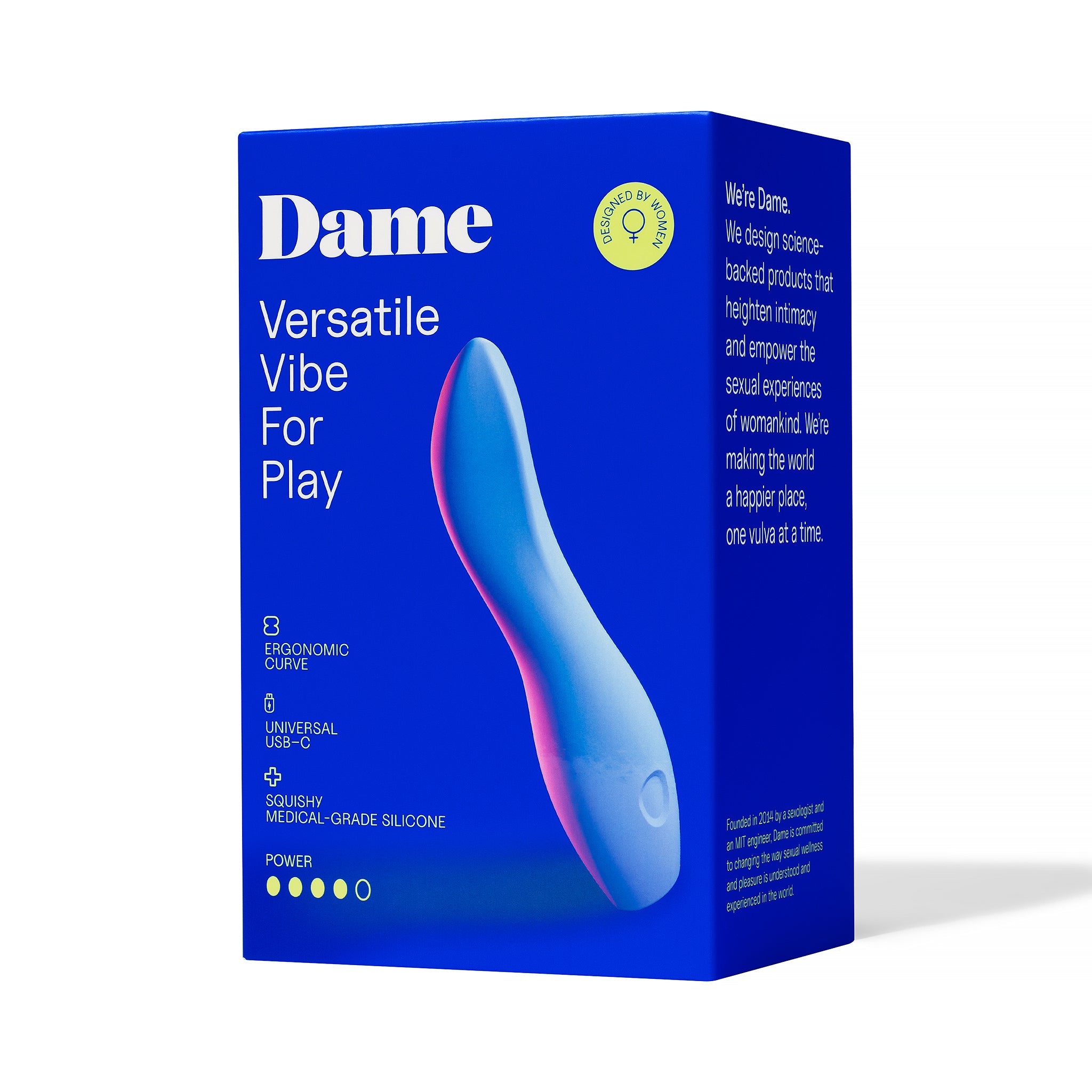 A periwinkle silicone vibrator with ergonomic design and USB-C charging.