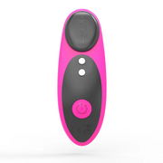 Pink and gray Lovense remote with power button and two smaller buttons.