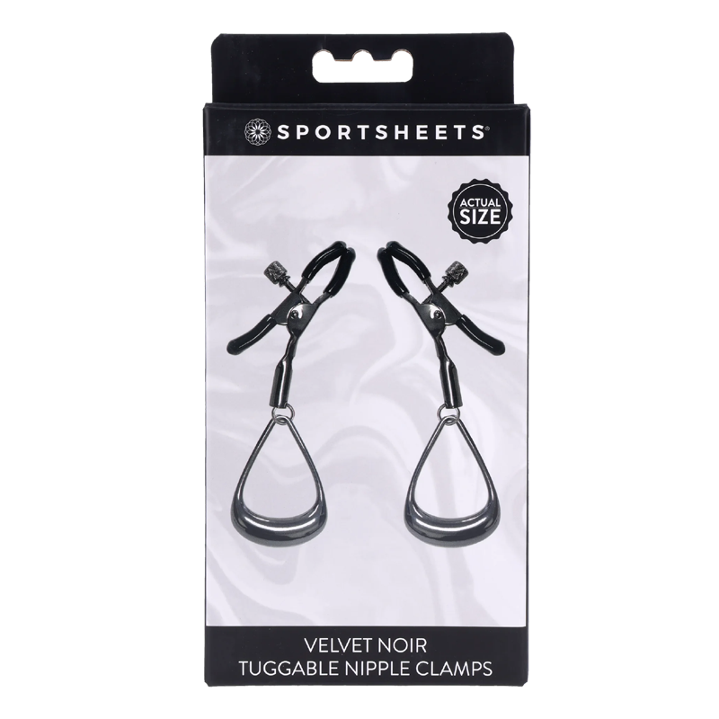 Sportsheets Tuggable Nipple Clamps with hematite loops.