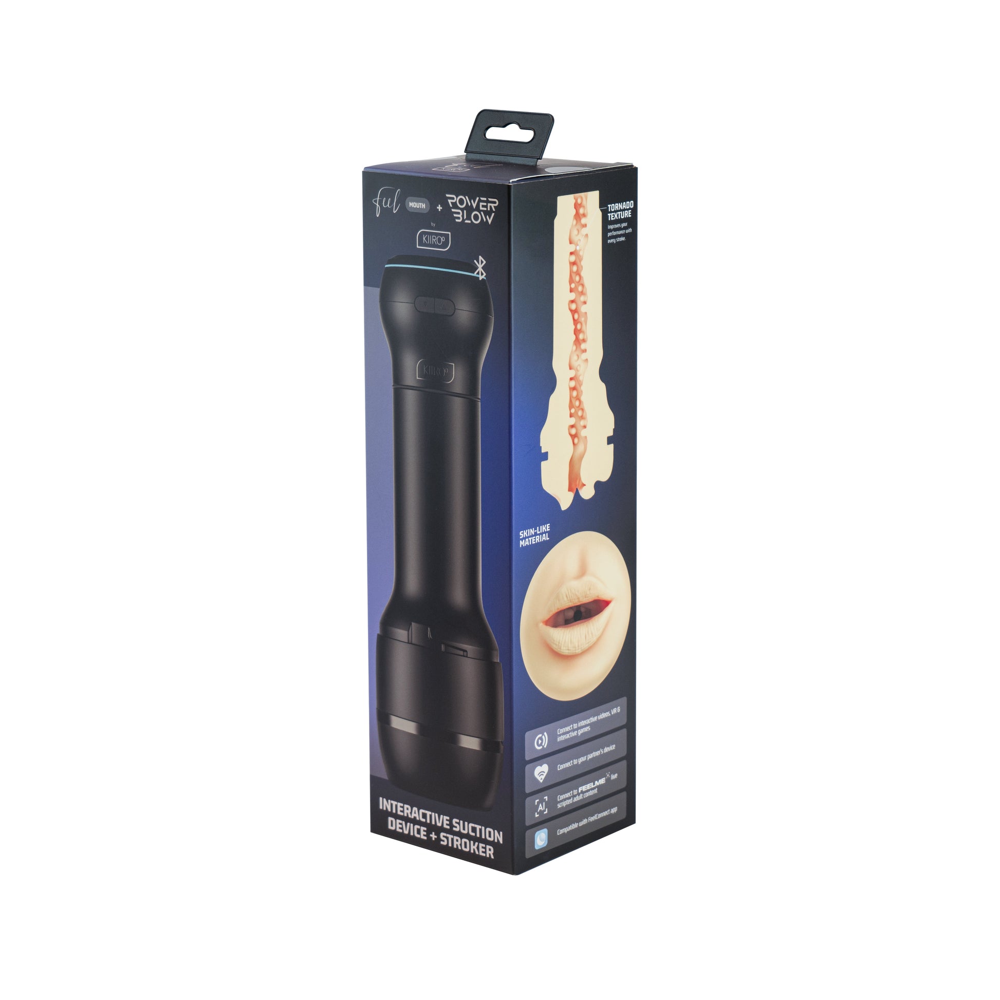 App-controlled suction stroker with realistic mouth and tornado texture.