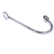 Stainless steel anal hook with a smooth, rounded tip.