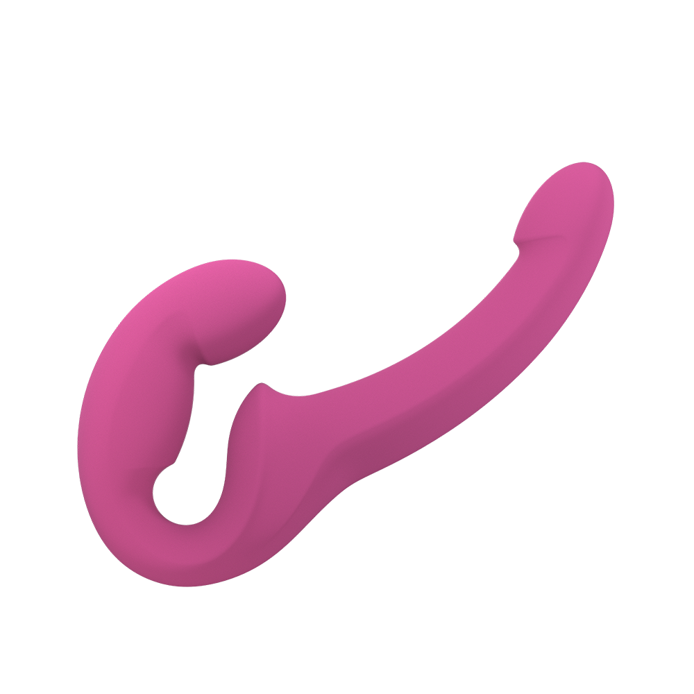 Pink double G-spot dildo with a curved shape and textured tip.
