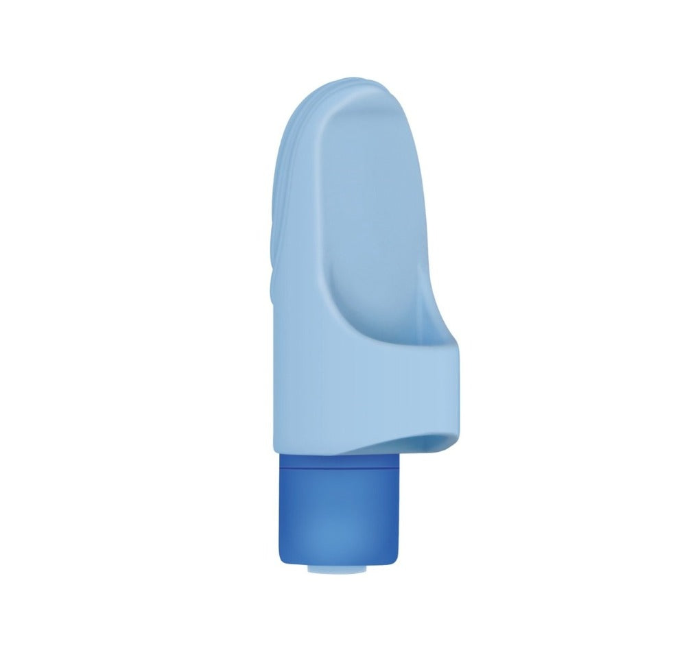 Blue rechargeable silicone vibrating finger ring.