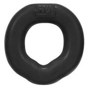 Black silicone cock ring with "HU" logo.