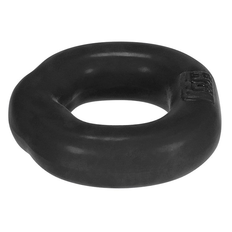Black silicone cock ring with an ergonomic design.