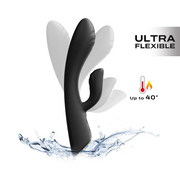 Black ultra-flexible rabbit vibrator with warming function and water splash.