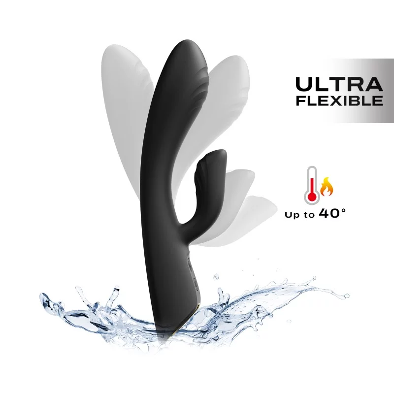 Black ultra-flexible rabbit vibrator with warming function and water splash.