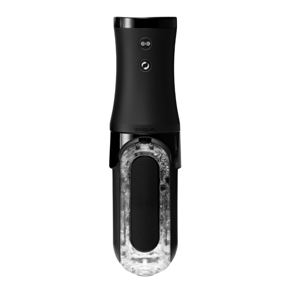 Black Tenga Flip Zero EVR electronic stroker with clear textured sleeve.