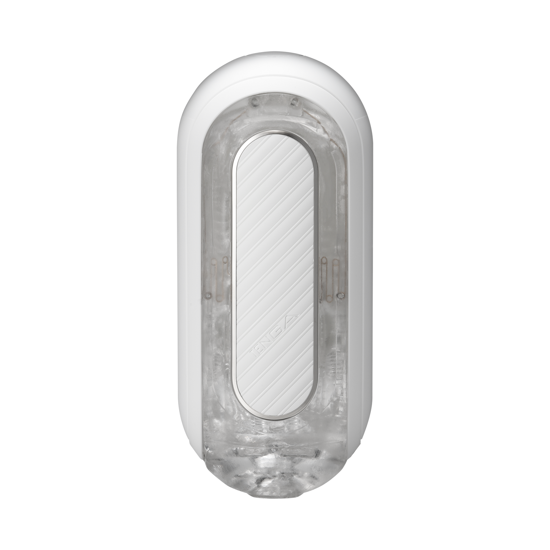 White Tenga Flip Zero Gravity EV stroker with textured interior and clear base.