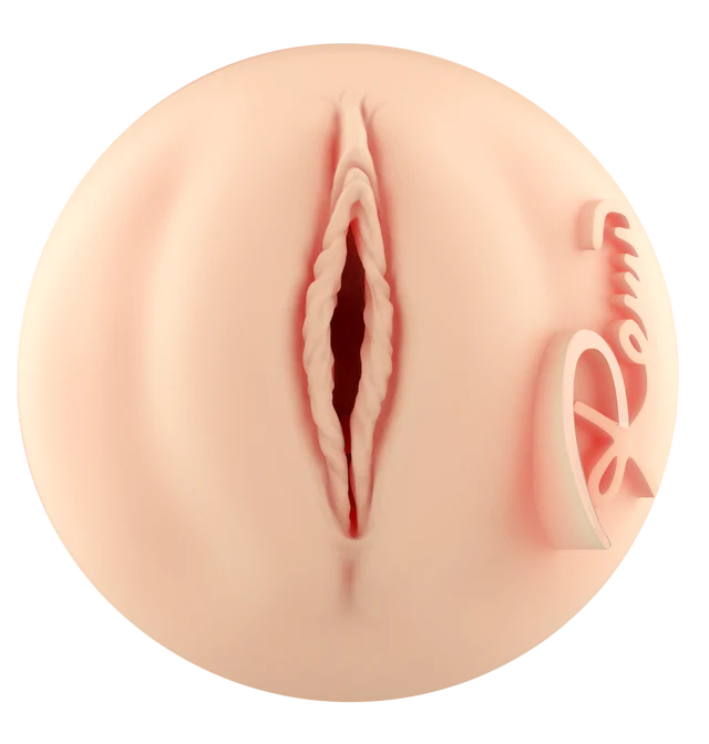 A realistic TPE stroker with textured interior and embossed logo.
