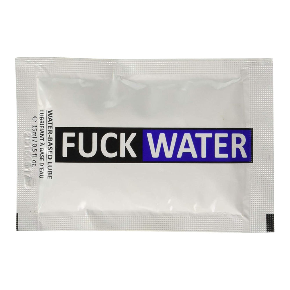 A single-use packet of FuckWater water-based lubricant.