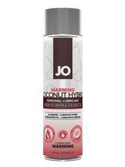 JO Coconut Hybrid Warming Personal Lubricant bottle with leaf pattern.