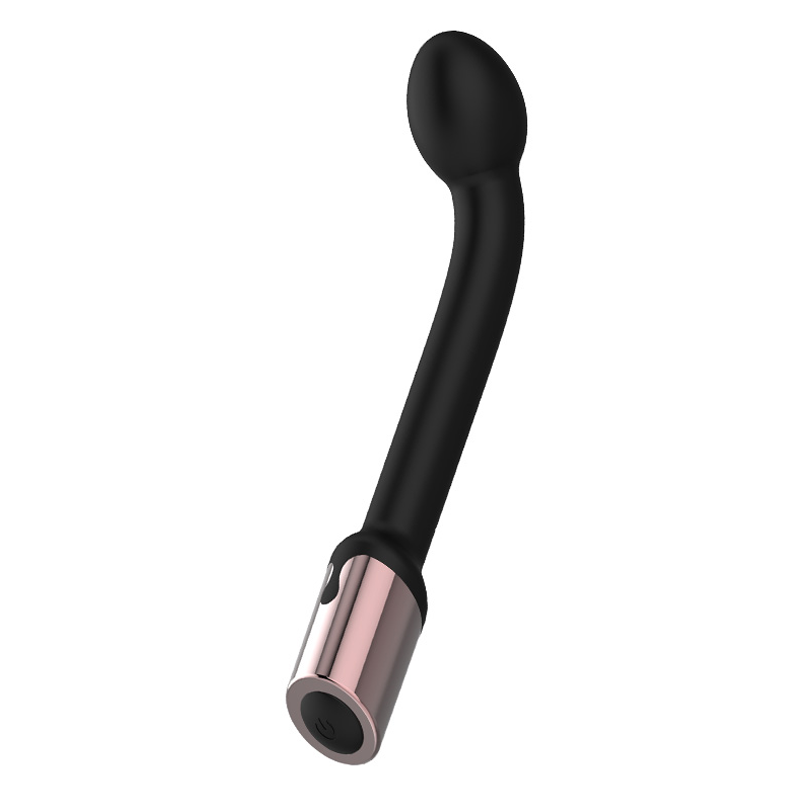 Black silicone G-spot stimulator with a rose gold base.