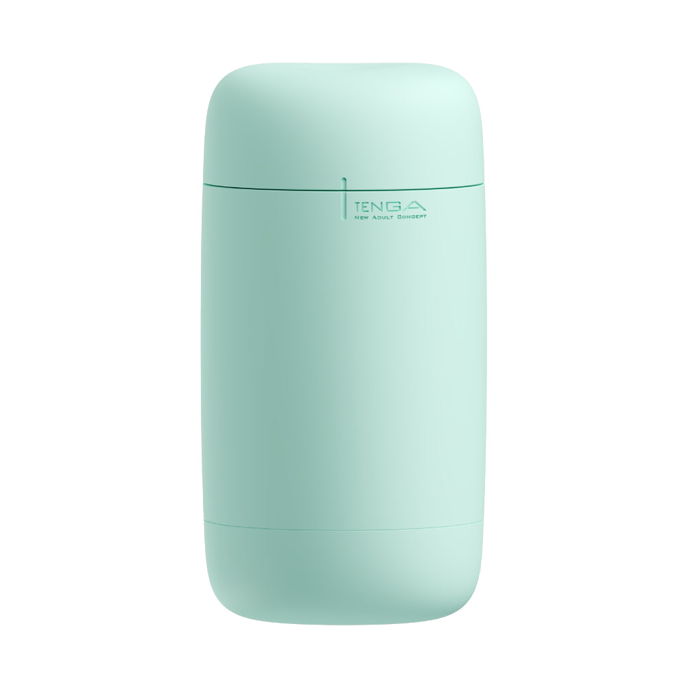 A light teal TENGA Puffy Soft Stroker with the brand name visible.