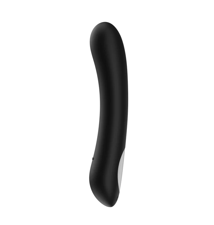 Black G-spot vibrator with a curved shape and a white accent.