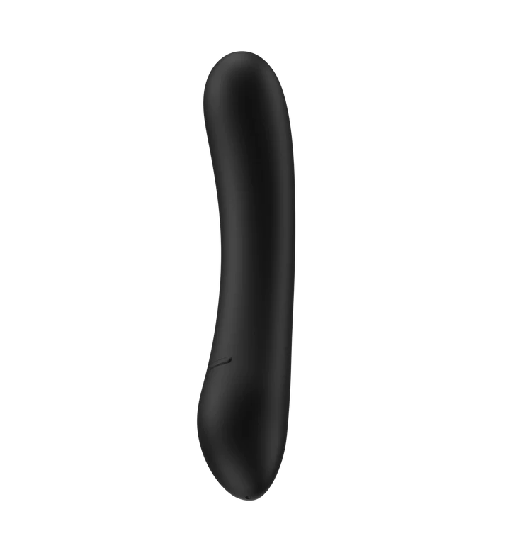 Black silicone G-spot vibrator with a curved shape.