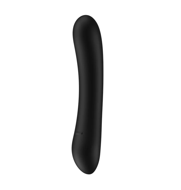 Black silicone G-spot vibrator with a curved tip.
