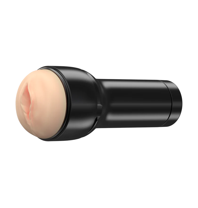 Realistic pale TPE male stroker sleeve with black casing.