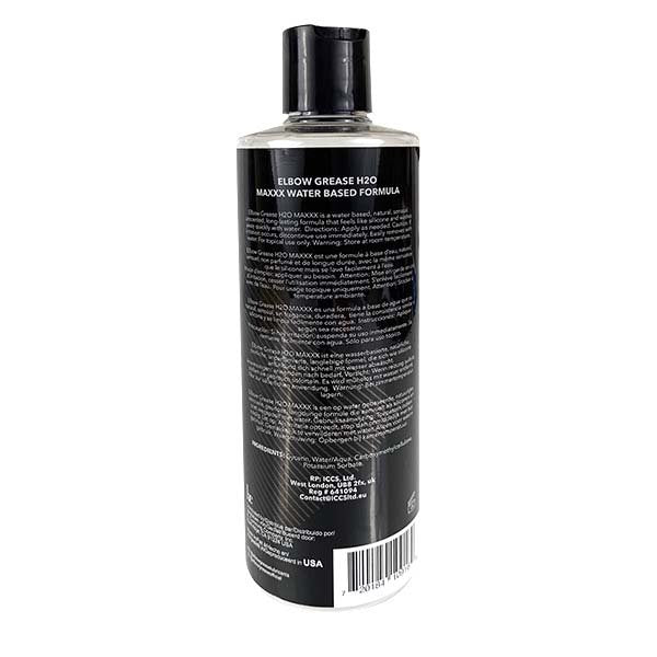 A black bottle of H2O Maxxx water-based personal lubricant.