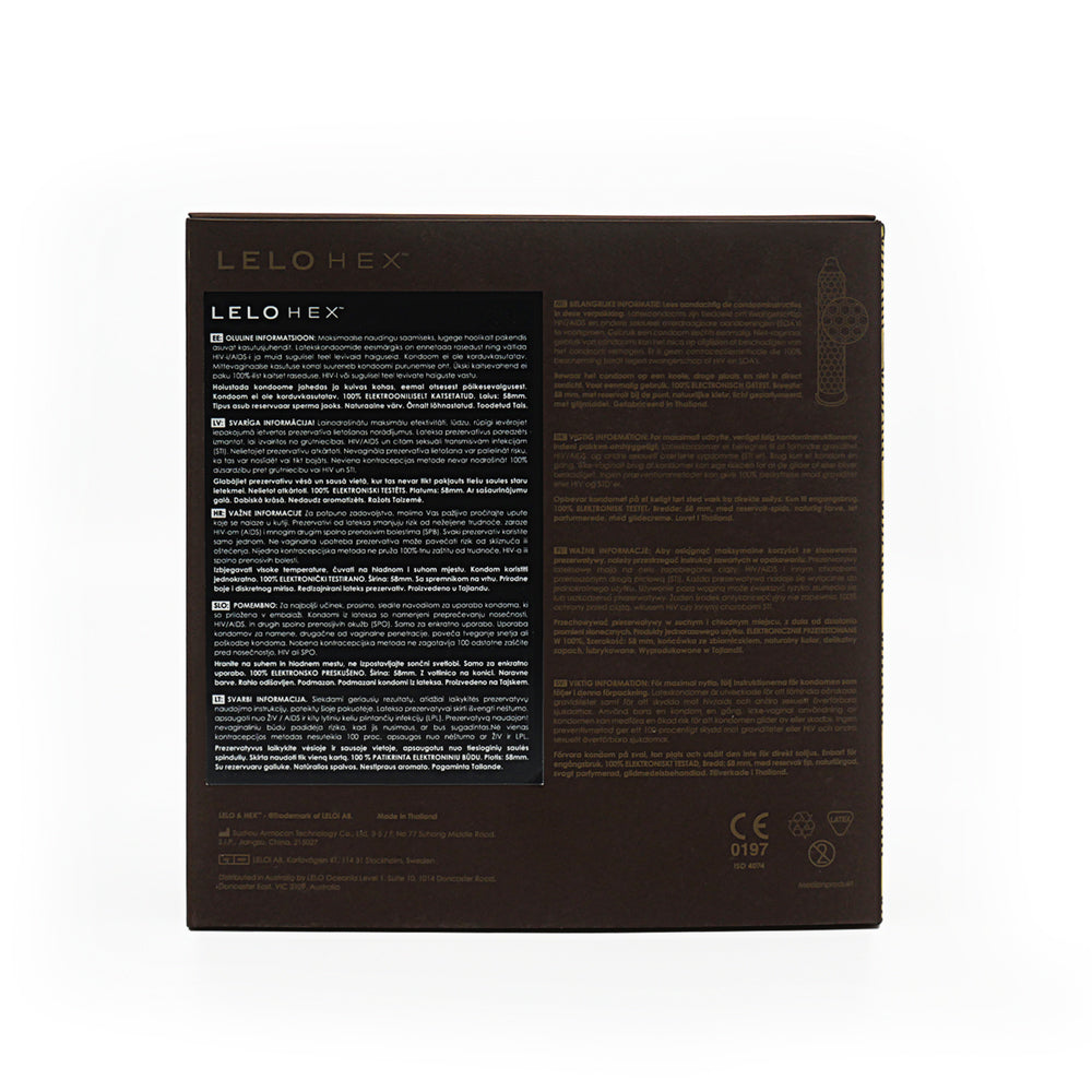 Lelo XL condoms in red packaging with product information.